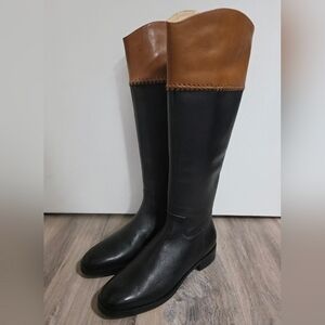Jack Rogers Adaline Leather Knee-High Boot Black/Brown Size 7.5 New -Small Flaw